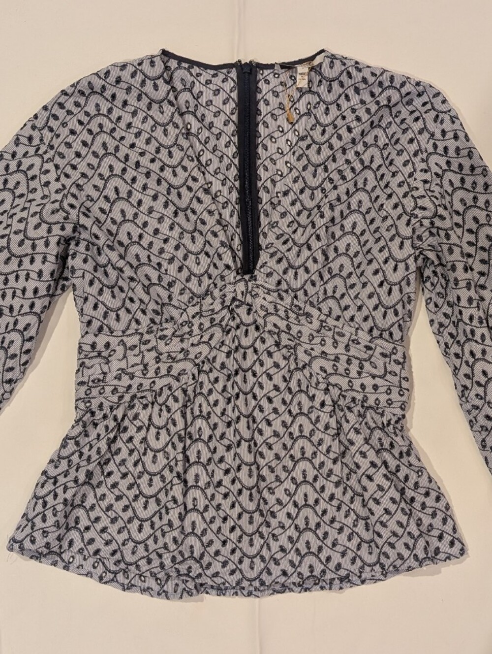 10 Crosby Derek Lam Blue And Navy Eyelet Puff Sleeve Peplum Top 8